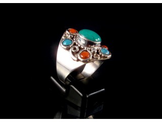 BA170 Bague Argent Massif Turquoise Corail. Taille 62