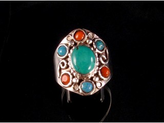 BA170 Bague Argent Massif Turquoise Corail. Taille 62