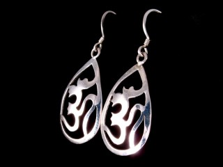 BdOA144 Boucles d'Oreille Tibétaines Argent Massif Om