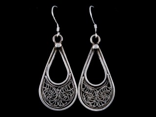 BdOA156 Boucles d'Oreille Tibétaines Argent Massif