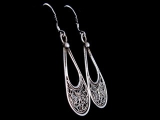 BdOA156 Boucles d'Oreille Tibétaines Argent Massif