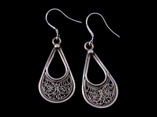 BdOA156 Boucles d'Oreille Tibétaines Argent Massif