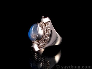 BA261 Bague Argent Massif Pierre de Lune. Taille 62