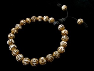 BrMala311 Bracelet Mala de Prières Tibétain OM Os de Buffle