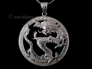 PA431 Pendentif Tibétain Argent Massif Dragon