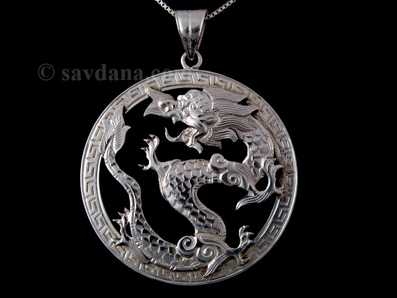 PA431 Pendentif Tibétain Argent Massif Dragon