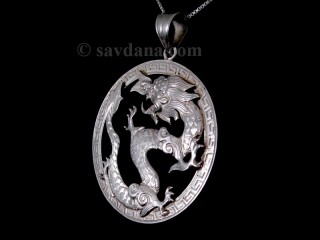 PA431 Pendentif Tibétain Argent Massif Dragon