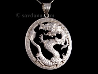 PA431 Pendentif Tibétain Argent Massif Dragon
