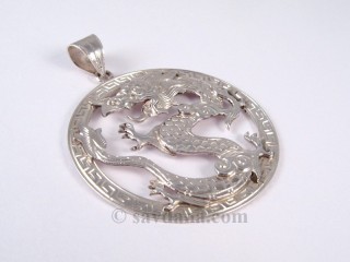 PA431 Pendentif Tibétain Argent Massif Dragon
