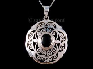 PA469 Pendentif Argent Massif Onyx Noir