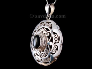 PA469 Pendentif Argent Massif Onyx Noir