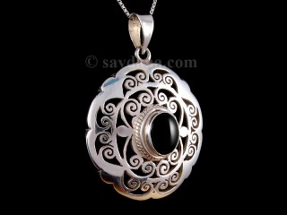 PA469 Pendentif Argent Massif Onyx Noir