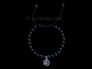 BrMala331 Bracelet Mala de Prières Tibétain Onyx Signe de la Paix
