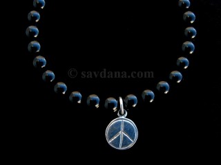 BrMala331 Bracelet Mala de Prières Tibétain Onyx Signe de la Paix