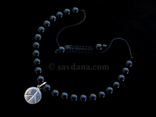 BrMala331 Bracelet Mala de Prières Tibétain Onyx Signe de la Paix