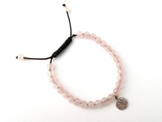 BrMala337 Bracelet Mala de Prières Tibétain Quartz Rose Noeud Sans Fin Argent Massif