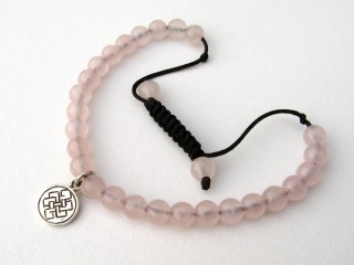 BrMala337 Bracelet Mala de Prières Tibétain Quartz Rose Noeud Sans Fin Argent Massif
