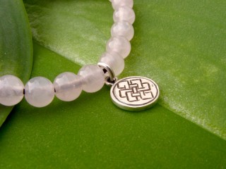 BrMala337 Bracelet Mala de Prières Tibétain Quartz Rose Noeud Sans Fin Argent Massif