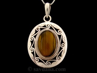 PA478 Pendentif Argent Massif Oeil de Tigre