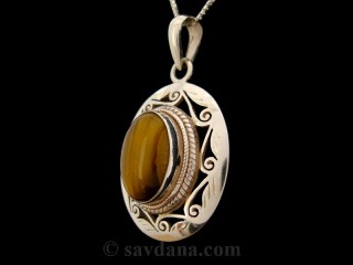 PA478 Pendentif Argent Massif Oeil de Tigre