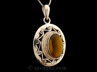 PA478 Pendentif Argent Massif Oeil de Tigre
