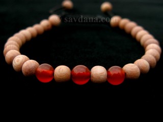 BrMala359 Bracelet Mala de Prières Tibétain Bois Cornaline. 20 cm