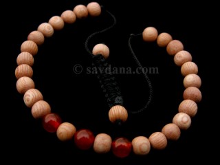 BrMala359 Bracelet Mala de Prières Tibétain Bois Cornaline. 20 cm