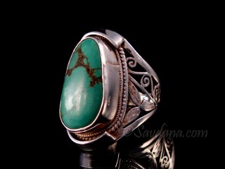 BA334 Bague Argent Massif Turquoise. Taille 63