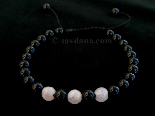 BrMala353 Bracelet Mala Onyx Quartz Rose