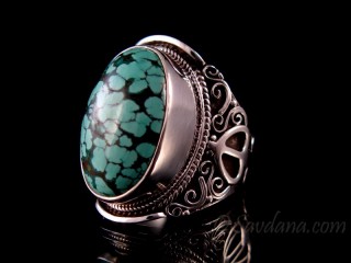 BA345 Bague Argent Massif Turquoise. Taille 64