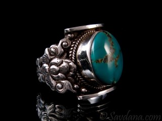 BA348 Bague Argent Massif Turquoise. Taille 65