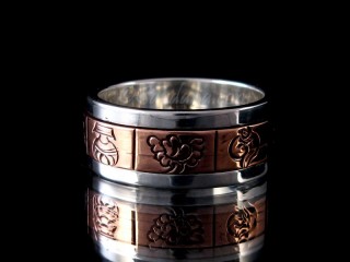 BA351. Bague Tibétaine en Argent Massif Cuivre Astamangala