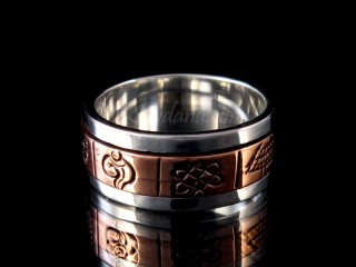 BA351. Bague Tibétaine en Argent Massif Cuivre Astamangala