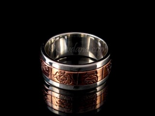 BA351. Bague Tibétaine en Argent Massif Cuivre Astamangala