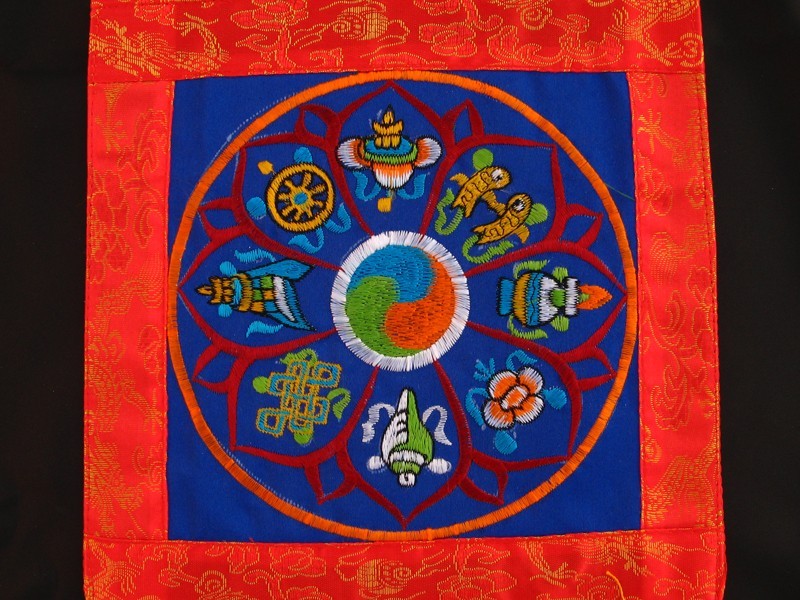 BB90 Bannière Tibétaine Signes Auspicieux du Bouddhisme