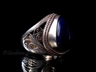 BA355 Bague Argent Massif Lapis Lazuli. Taille 61