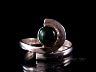 BA382 Bague Argent Massif Malachite. Taille 56