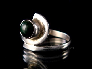 BA382 Bague Argent Massif Malachite. Taille 56