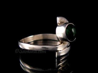BA382 Bague Argent Massif Malachite. Taille 56