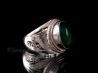 BA383 Bague Argent Massif Onyx. Taille 56