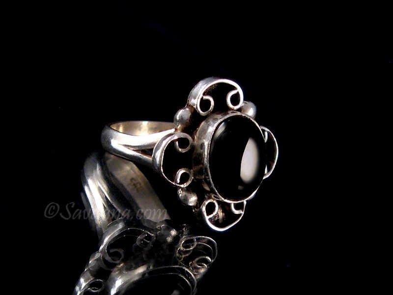BA395 Bague Argent Massif Onyx. Taille 53