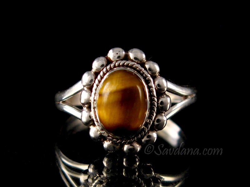 BA400 Bague Argent Massif Oeil de Tigre. Taille 58