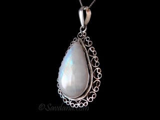 PA511 Pendentif Argent Massif Pierre de Lune