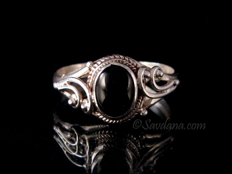 BA413 Bague Argent Massif Onyx. Taille 58