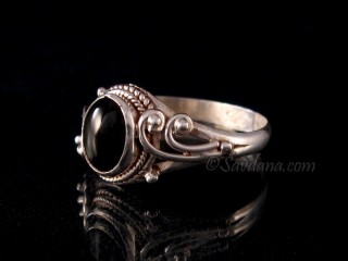 BA413 Bague Argent Massif Onyx. Taille 58