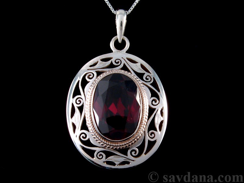 PA355 Pendentif Argent Massif Grenat