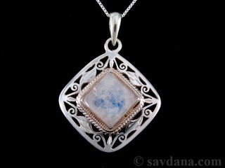 PA357 Pendentif Argent Massif Pierre de Lune