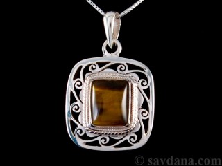 PA359 Pendentif Argent Massif Oeil de Tigre