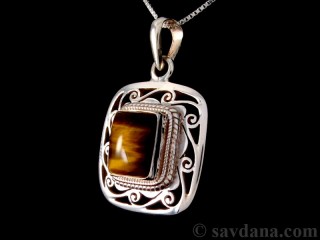 PA359 Pendentif Argent Massif Oeil de Tigre