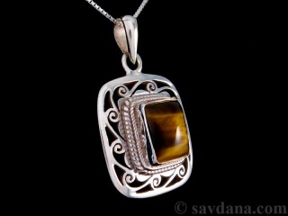 PA359 Pendentif Argent Massif Oeil de Tigre